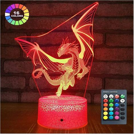 Crediri Drachen-Nachtlicht, Drachenlampe, Nachtlicht für Kinder, 16 Farben mit Fernbedienung, 3D-optische Täuschungslampe, Geschenke für Kinder