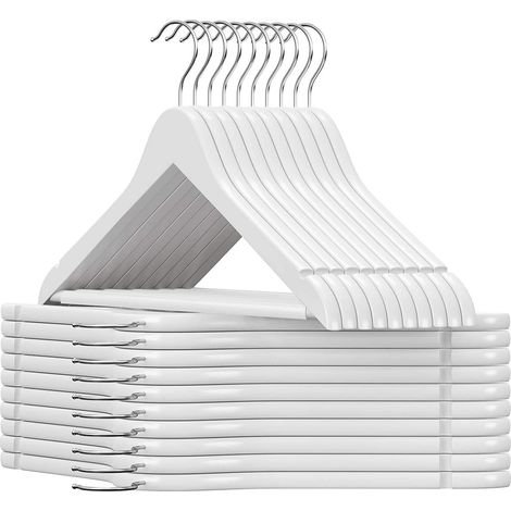 Set di 20 grucce in legno di acero con intagli e barra, gancio girevole antiscivolo, lunghezza 44,5 cm, bianco 120000065