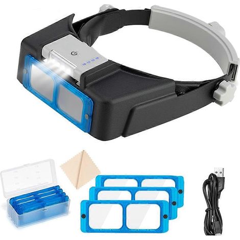 Loupe frontale avec lumière LED, loupe rechargeable à fixer sur la tête, loupe de précision pour bijoutiers et loisirs créatifs (1/5)