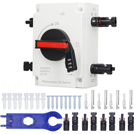 Commutateur d'isolement DC1200V 32A 4P PV DC 2 entrées IP66, transfert de commutation de charge d'évier solaire étanche (1/5)