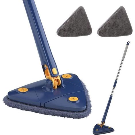Balai Serpillere Triangle Rotation à 360°, Réglable Microfibre Balai Lave Sol Pressage d\'eau Automatique avec 2 Chiffons de (1/4)