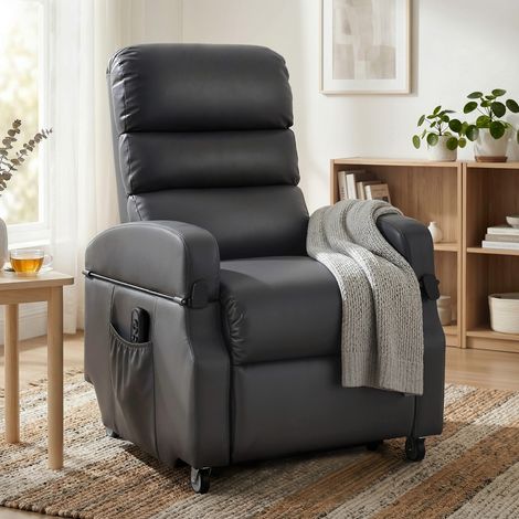 Fernsehsessel mit Aufstehhilfe Elektrischer Relaxsessel mit Fernbedienung, Fußstütze, Liegefunktion, Dunkelgrau (1/5)