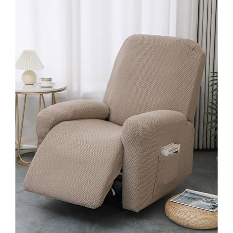 Electric Reclining Armchair Cover, Jacquard Khaki Cover for Relax Sofa, Elastic Stretch Armchair Cover with Pockets (1/3)