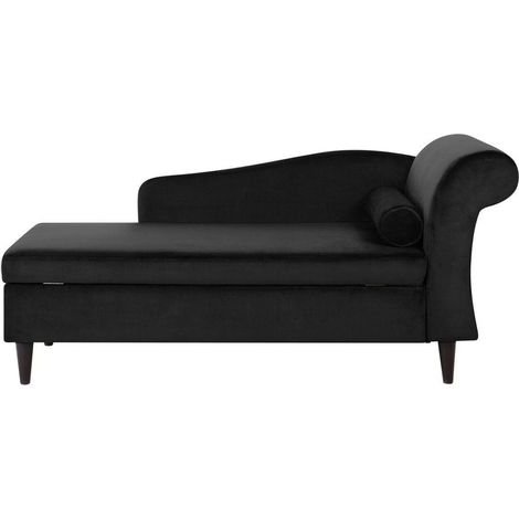 Right-Hand Chaise Lounge LUIRO Velvet Black with Storage