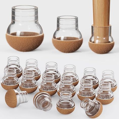 Stuhlbeinschoner, 24 Stück transparente Silikon-Stuhlbeinkappen mit Filzbezug, reduzieren Geräusche, verhindern Kratzer, Durchmesser 20–26 mm (1/5)