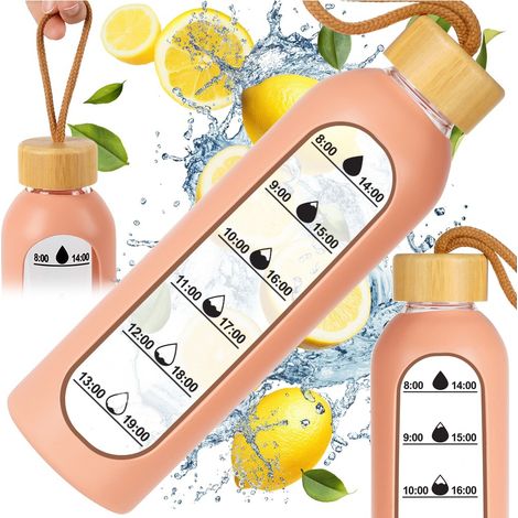 Motivationsflasche für Wassergetränke, große Sportflasche aus Glas und Silikon, 0,6 l (1/5)