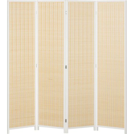 Paravent séparateur de pièce pliable 4 panneaux bois bambou coton (1/5)