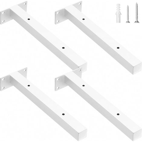 Lot de 4 Équerre Étagère Murale Métal Renforcée, Support Etagere Invisible, 50KG Charge, Support Étagère Murale, Conception Creuse, Équerre Étagère Durable Blanc 25 cm (1/5)