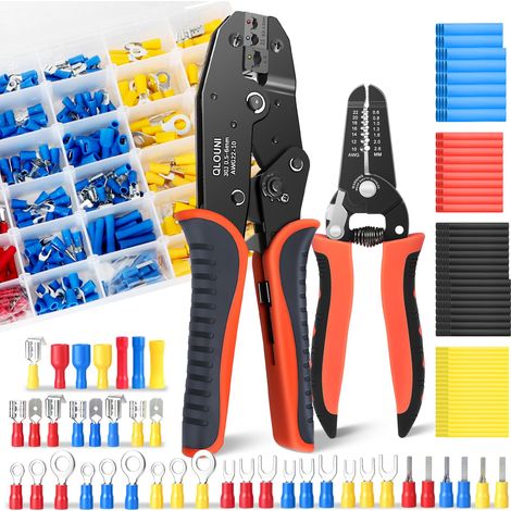 Kit Pince À Sertir, Pince a Sertir À Cliquet Pinces À Dénuder avec 559 Cosses Electriques 0.5-6mm²(22-10AWG) Et 400 Tubes Thermorétractables pour Installations Électriques Et Réparations de Véhicules (1/5)