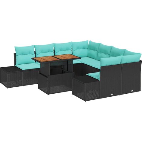 Garden Dining Set 9 pcs 8-Seater Black and Teal vidaXL (1/5)