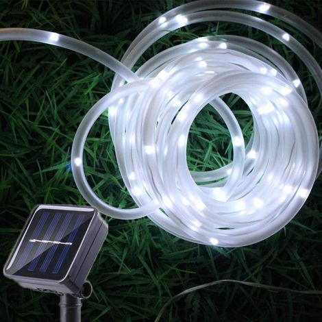 Guirlande Ruban Lumineuse Solaire,50 LEDs 23ft/7m de Cuivre Extérieur Tube Rope Guirlande Lumineuse Décorative pour Noël,Jardin,Cour,Mariage,Fête (Blanc) (1/5)