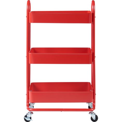 Chariot de service desserte cuisine salon meuble de rangement à 3 paniers acier 79 x 46 x 35 cm rouge (1/4)