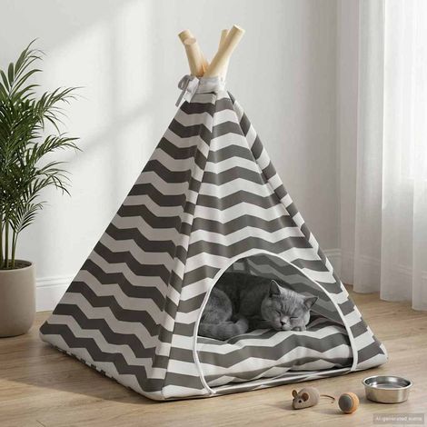 vidaXL  Pet Teepee with Cushion  White and Grey 40 x 40 x 50 cm