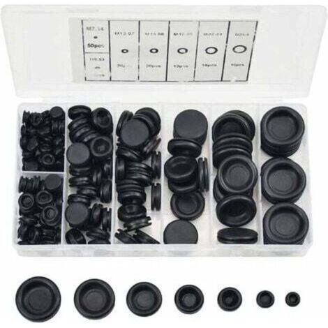 170 Pcs Bouchons en Caoutchouc, 7 Tailles Passe Fils Caoutchouc Bouchon de Trou Avec Boîtier D'organisateur Kit de Joint de Bague de Fil électrique pour Voiture Tuyau D'eau Pompe