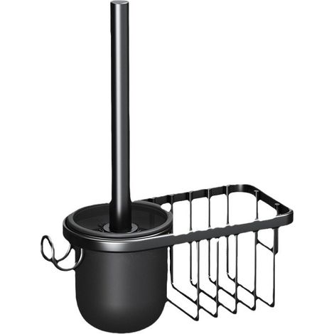 Ensemble brosse WC pour salle de bain, manche long, poils souples pour un nettoyage en profondeur, support inclus, noir (1/2)