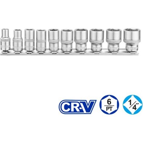 Juego de 10 vasos WADFOW de 1/4" (5-14 mm), acero 50BV30 y Cr-V, tratamiento térmico