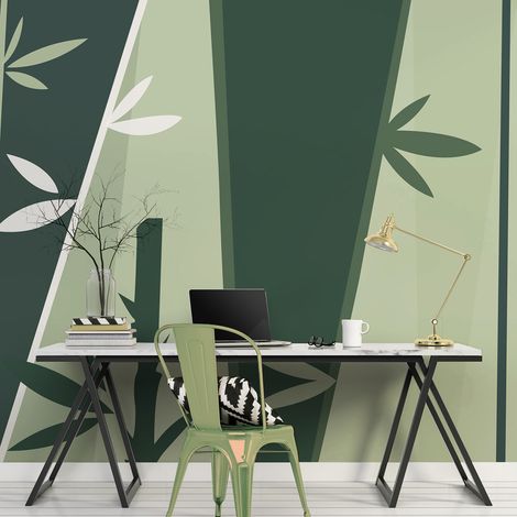 Papier peint intissé panoramique, motif bambou graphique, 270 cm X 250 cm (1/4)