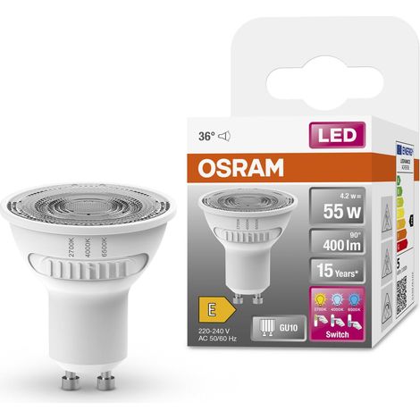LED Spot par16 55 avec trois couleurs claires, GU10, 4,2W, 400lm, 2700k - 6500k, blanc chaud, froid et lumière du jour, changement de température de couleur, longue durée de vie (1/2)