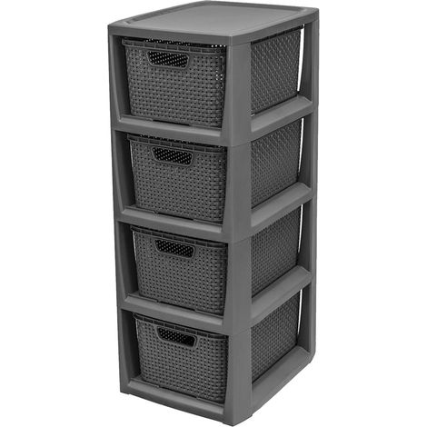 1 x 4 Cream Stylish Rattan Effect Storage Tower Commode Baskets