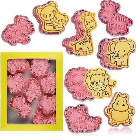 Emporte-pièces animaux avec tampons à piston Ensemble de 8 emporte-pièces 3D en relief pour biscuits, fondant, fromage et pâtisserie (1/5)