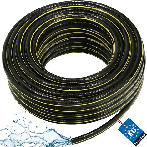 Tuyau d'arrosage professionnel renforcé 4 couches noir et jaune pour l'arrosage des plantes, diamètre intérieur 12 mm, longueur 50 m