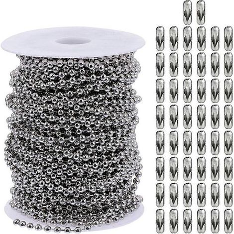1 Ensemble de chaîne à billes pour ventilateur de plafond, en acier inoxydable, avec boucles, pour la création de colliers. Argent db (1/3)