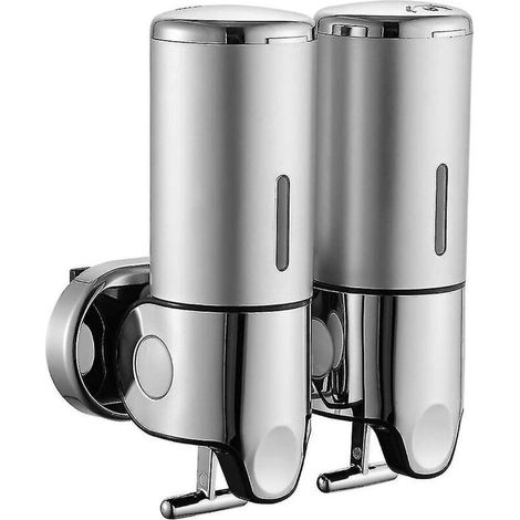 Distributeur de savon mural double tête – Inox chromé – 500 ml x 2 – Dimensions 224x245x105 mm – Pour lotions et désinfectants (1/5)