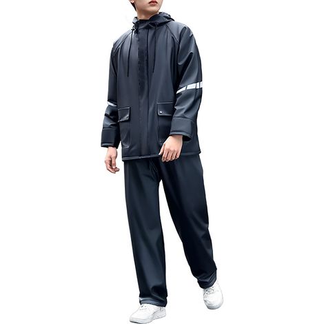 Combinaison imperméable 2 pièces homme avec bandes réfléchissantes - Vestes et pantalon séparés PVC Noir L (1/5)