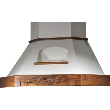 Cappa cucina angolo rustica NOCE EVITA EPOQUE con cornice in legno intarsio cm 100x100