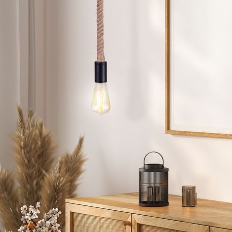 Lampada a sospensione vintage soggiorno sala da pranzo illuminazione a sospensione a soffitto in corda di canapa marrone chiaro