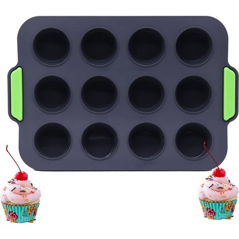 Molde de silicona para muffins - Revestimiento antiadherente - Con asa - Para cupcakes, brownies, pasteles y pudines (1/4)