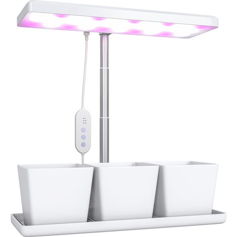 Lampada per Piante da Interno con 3 Vasi Autoirriganti Timer e 5 Livelli Bianco
