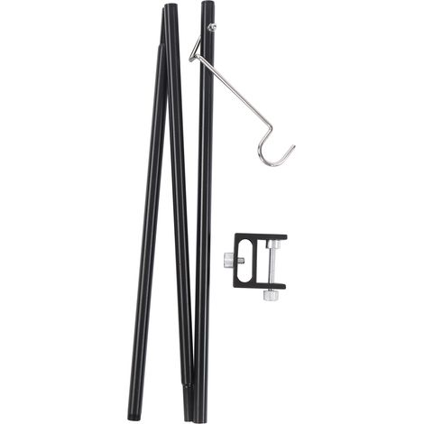 Pied de lampe pliable aluminium avec crochet unique noir robuste (1/4)