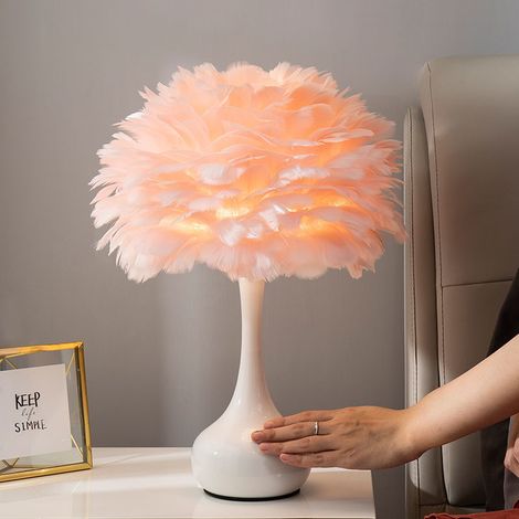 Lampe de Chevet à Plumes Style Nordique – Décoration Romantique et Tendance pour Chambre à Coucher – Modèle Goutte d'Eau Blanc et Rose Clair avec Lumière Chaude (Non Tactile, DIY)-lsw