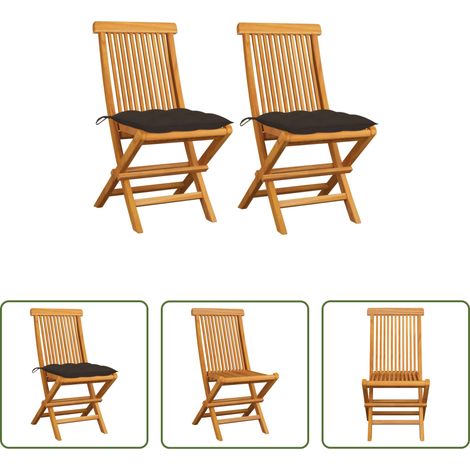 Chaise de jardin en bois - Chaises de jardin et coussins taupe lot de 2 Bois teck massif (1/5)