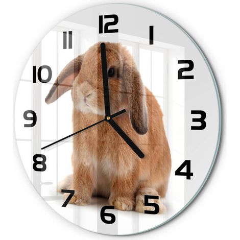 Horloge Murale Ronde Originale Verre Trempé Décoration Maison Moderne Lapin rouge fi 30 cm (1/5)