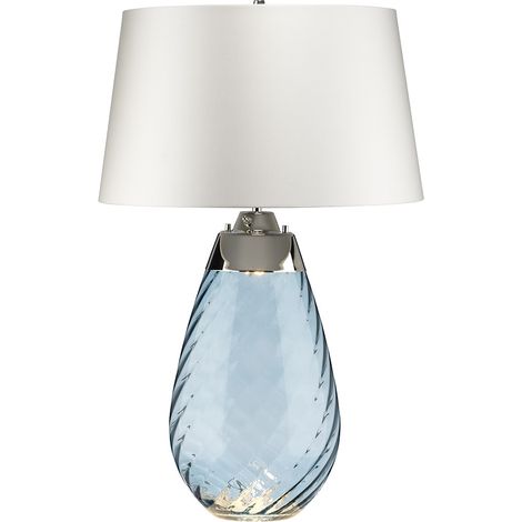 Elstead Lena 2 Light Large Lampada da tavolo blu con paralume bianco sporco, vetro colorato blu, paralume bianco sporco, E27 (1/4)