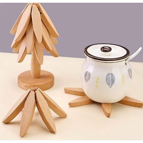 Sottobicchieri con design ad albero, set da 3 pezzi, per cucina, resistenti al calore, in legno di faggio di alta qualità, 22,5 x 10 cm, leggeri. (1/5)