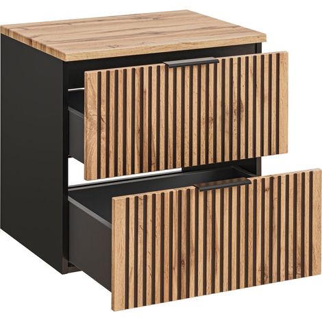 Meuble de salle de bain à suspendre XILO NOIR CHÊNE 80 cm avec le plan CHÊNE - style industriel (1/5)