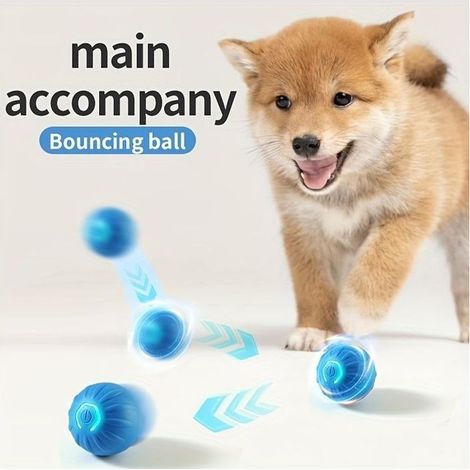 Jouet vibrant pour chien, balle vibrante lumineuse, balle rebondissante interactive, convient aux chiens de toutes tailles, bleue. (1/5)