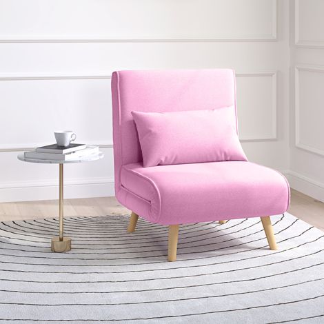 Sofá Cama Individual Plegable con Respaldo Ajustable 5 Posiciones Sillón Cama Tapizado con Cojín 72x75x85 cm Rosa (1/5)