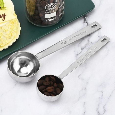 Set di cucchiaini da caffè, set di cucchiaini da caffè in acciaio inox, cucchiai dosatori da 1 cucchiaio (10 ml) e 1 cucchiaio (30 ml), cucchiai dosatori per caffè, latte in polvere, frutta in polvere (1/5)