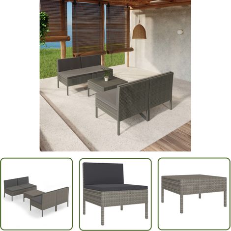 INLIFE Salon de jardin 5 pcs avec coussins Résine tressée Gris (1/5)