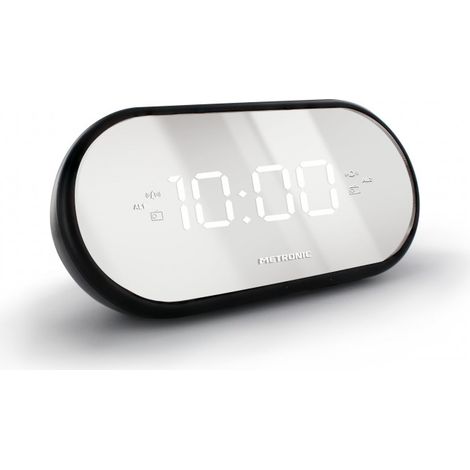 Radio-réveil FM Miroir double alarme - noir et argent (1/5)