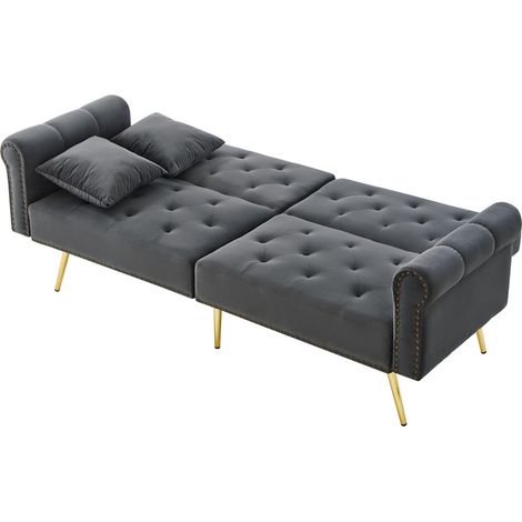 Canapé-lit moderne 2 places – revêtement en velours, dossier à réglage 3 positions et pieds en métal doré, canapé élégant avec fonction lit – gain de place, robuste, idéal pour les petits espaces (1/5)
