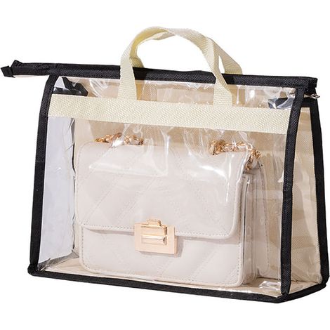 [Protège-Sac Housse de Protection] Sans Marque M Sac Organisateur à Fermeture Transparent PVC Respirant avec Hanger pour Rangement Armoire Beige (1/4)