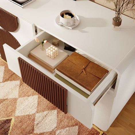 Commode - 6 Tiroirs - Design Courbé - Blanc & Chocolat - 121x71x41 cm (1/5)