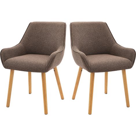 Goeurvant Silla de comedor Marrón Moca de Tela texturizada, con reposabrazos, patas de madera y tapicería - Set de 2 (1/5)