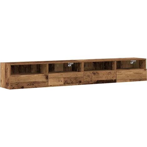 Lot de 2 meubles TV muraux modernes avec étagères 100 x 30 x 30 cm en bois d'ingénierie bois ancien