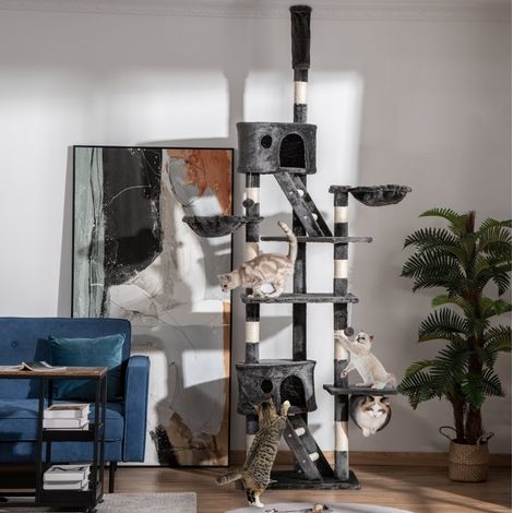 Árbol rascador para gatos 60x45x240-260 cm en tela gris oscuro, fijación al techo – MEUBLIV (1/5)